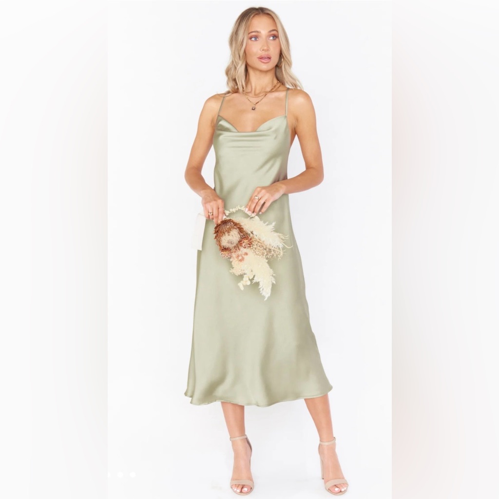 Show Me Your Mumu Satin Slip Dress In Sage Green